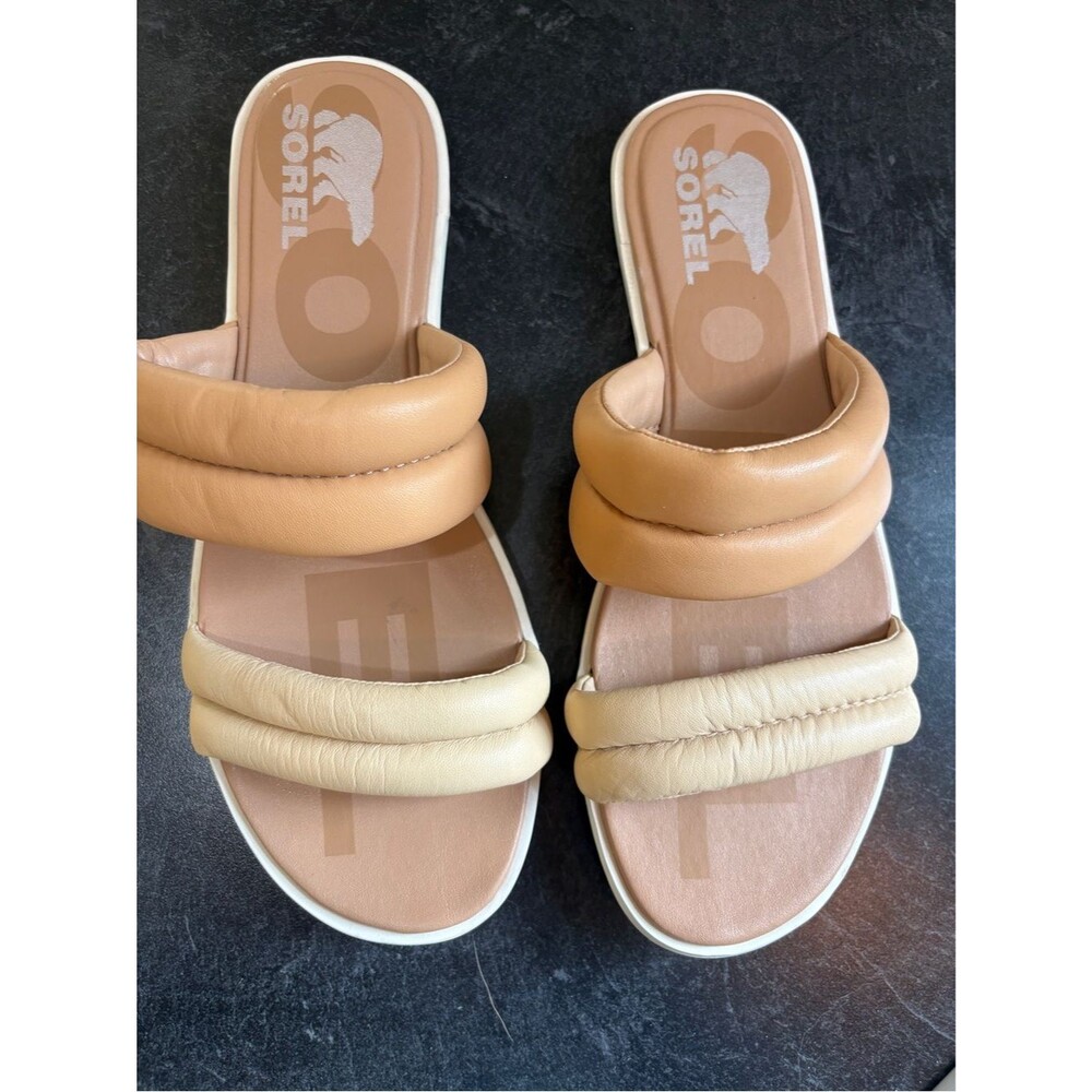 Sorel Ella II Puff Slide Sandals in Tan and Cream